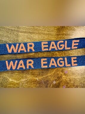 Hand Beaded 'WAR EAGLE' Navy Shoulder Strap with Orange Lettering